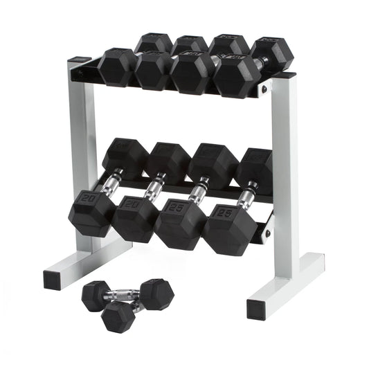 150Lbs Coated Hex Dumbbell Weight Set, 5-25 Lbs with White Rack
